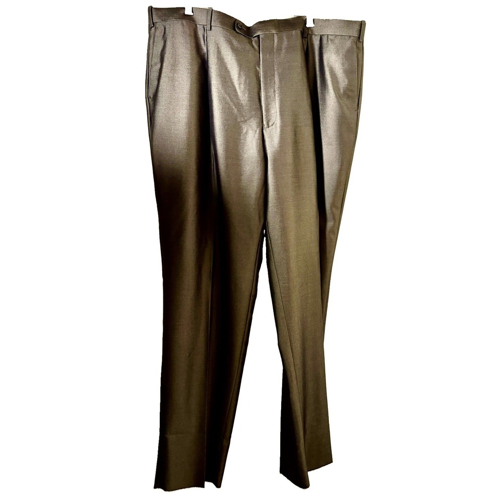 Men's Dress Pants Chocolate Brown Pleated Front Raw Hem 46/36 Wedding Office